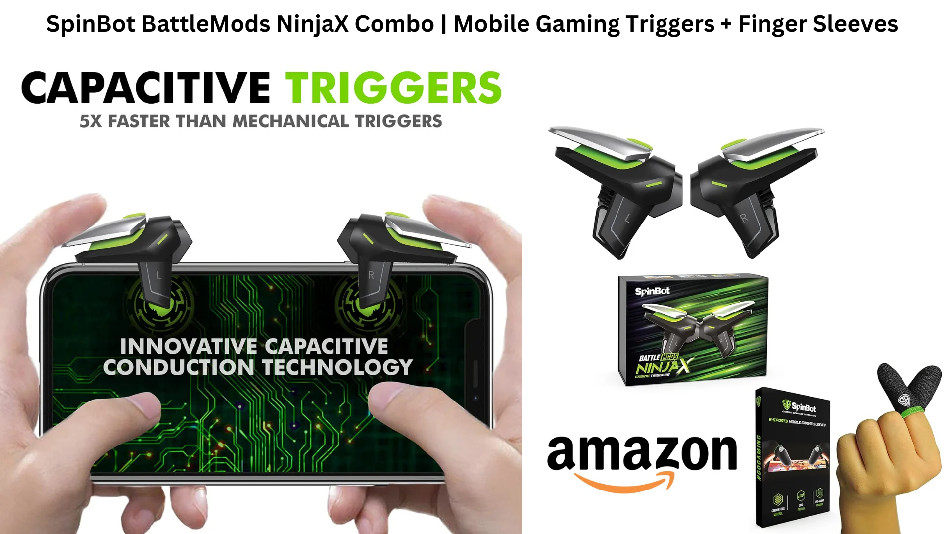 SpinBot BattleMods NinjaX Combo Mobile Gaming Triggers + Finger Sleeves