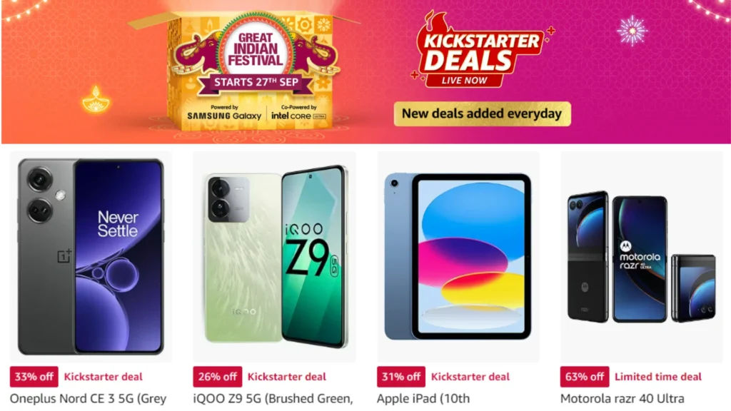 Amazon Kickstarter Deals Live : Apple, Samsung, OnePlus, Redmi, Realme, IQOO और Boult जैसे बड़े Brands दे रहे हैं धमाकेदार Offers